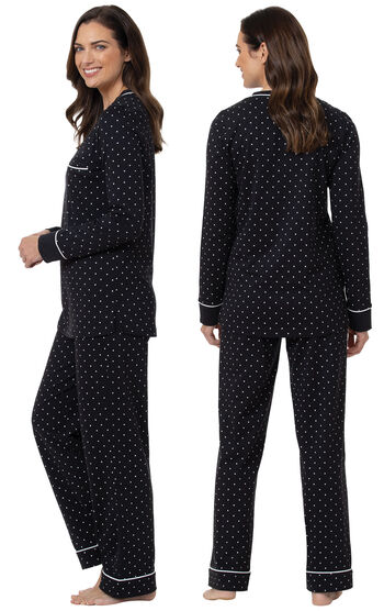 Classic Polka Dot Jersey Pullover Pajamas - Black & Pewter