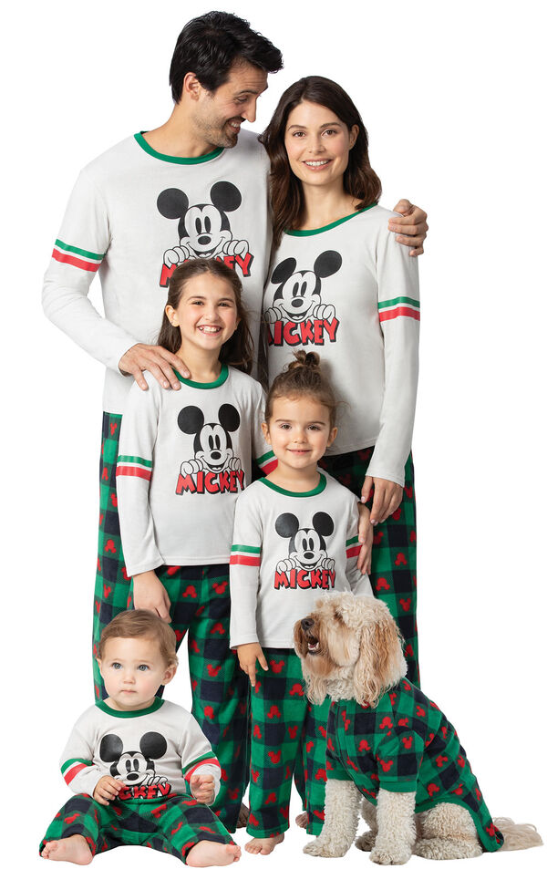 Family wearing Red and Green Mickey Mouse Holiday Pajamas image number 0