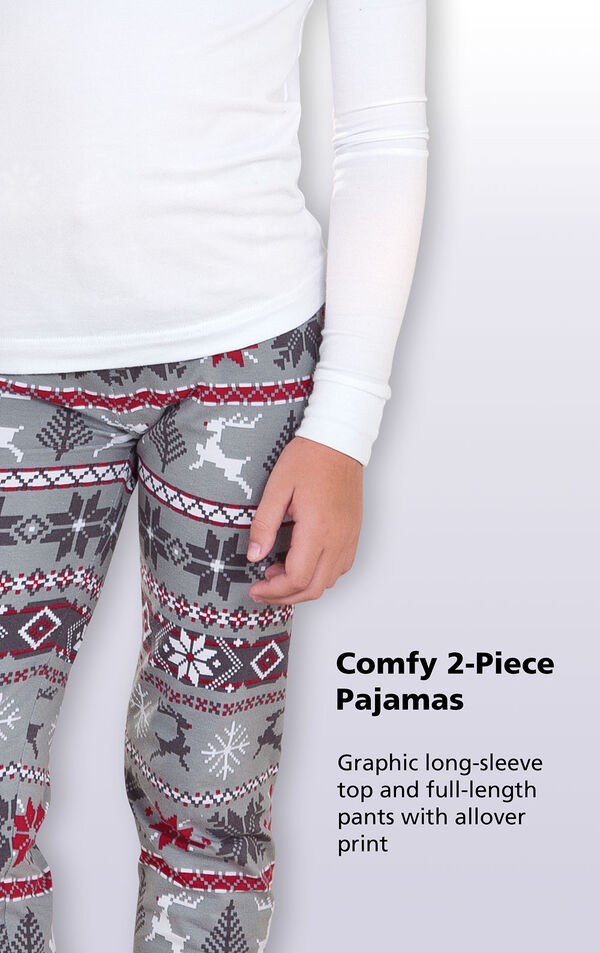 Comfy 2-Piece Pajamas. Graphic long-sleeve top and full=length pants with allover print image number 2