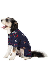 Christmas Dogs Flannel Dog Pajamas - Navy - dog facing to the side image number 2
