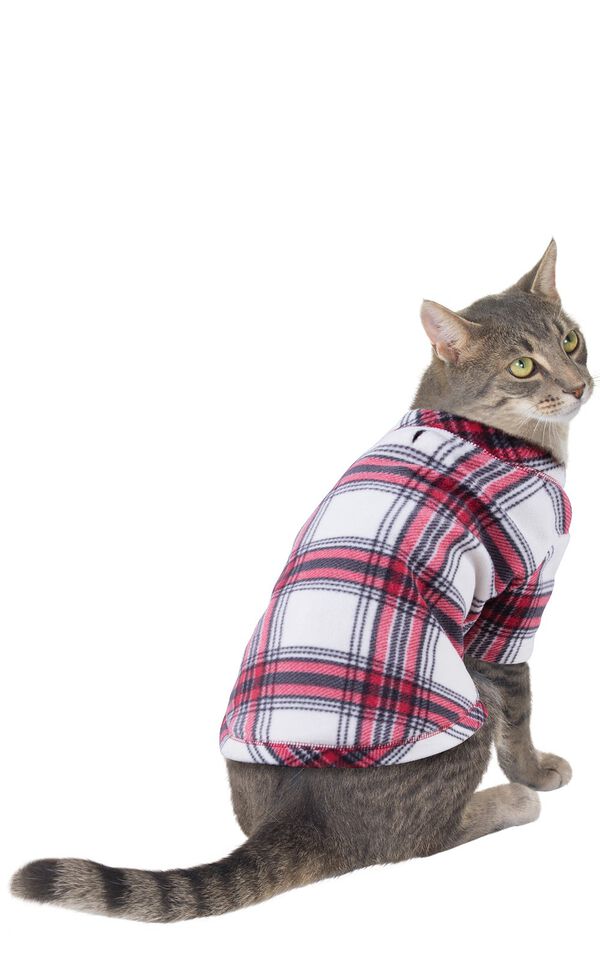 Model wearing Red and White Plaid Fleece PJ - Pet image number 0