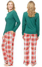 Modern Plaid Pullover Women's Pajamas - Evergreen image number 1