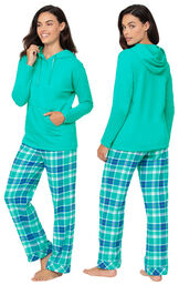 Wintergreen Plaid Hooded Women's Pajamas side and back views image number 1