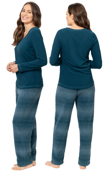 Lightweight Fleece Pullover Pajamas - Teal Ombre Geo & Navy