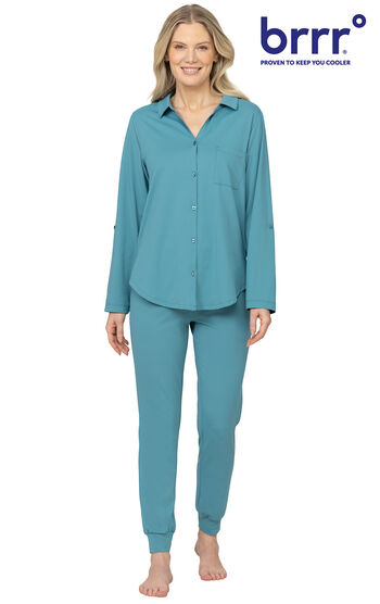 Breezy Jade Button-Front and Jogger PJ Set Powered By brrrº