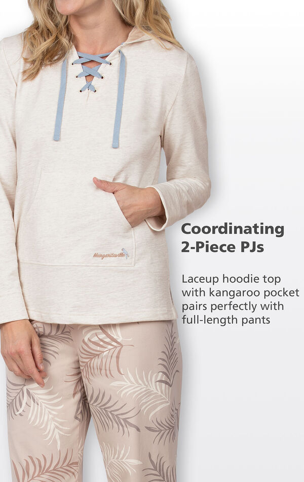 Coordinating 2-Piece PJs - lace up hoodie top with kangaroo pocket pairs perfectly with full-length pants image number 4