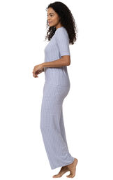 Model wearing Light Blue Stretch Knit Geo Print PJ for Women, facing to the side image number 2