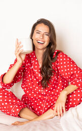 Polka-Dot Boyfriend Flannel Pajamas - Red image number 1