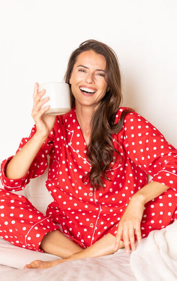 Polka-Dot Boyfriend Flannel Pajamas - Red