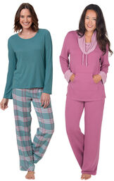 World's Softest Teal Plaid Flannel PJs and Raspberry Pajama Set image number 0