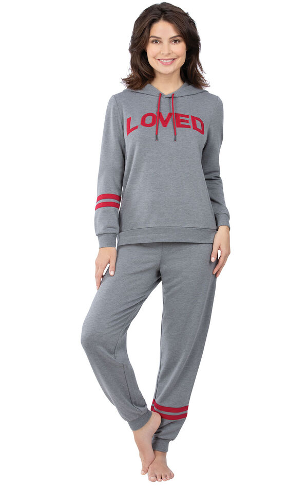 Model wearing Gray Hoodie with Jogger Pant PJ for Women