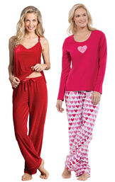 Models wearing Velour Cami Pajamas - Ruby and Be Mine Pajamas. image number 0