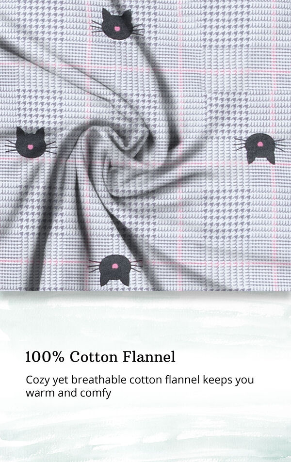 Gray Cat Flannel Button-Front PJ for Women image number 4