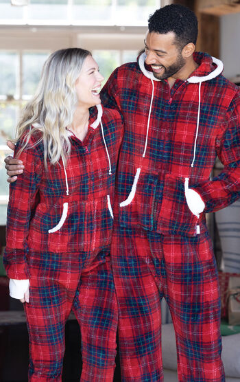 Cozy Holiday Hoodie-Footie His & Hers Matching Pajamas