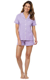Model wearing Lavender with White Polka Dots Short Set for Women image number 3