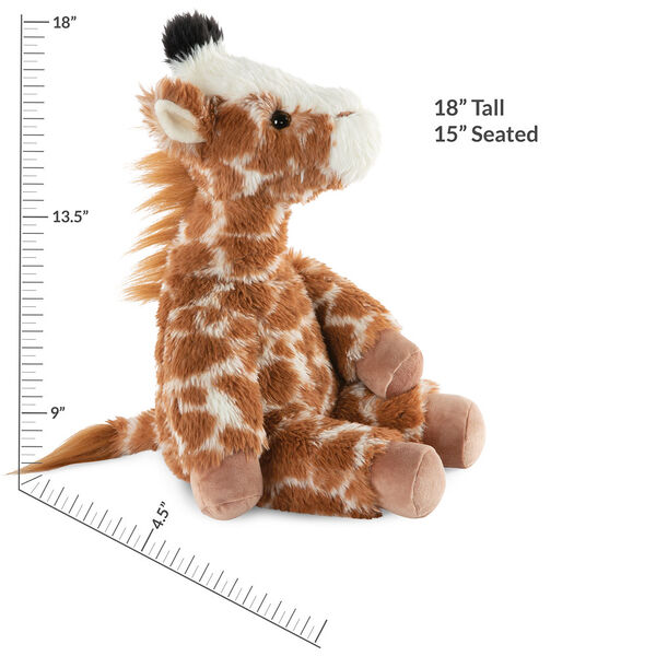 18" Oh So Soft Giraffe - Side view of seated brown and tan patterned Giraffe with measurements of 18" tall or 13" when seated image number 4
