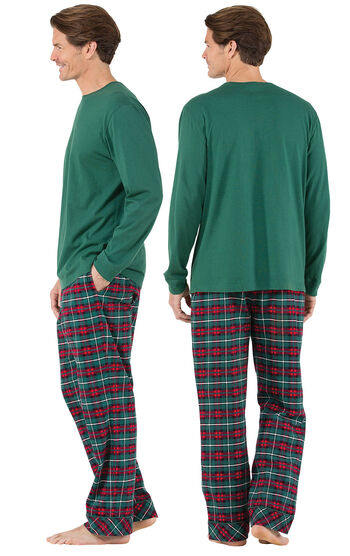 Red & Green Plaid Cotton Flannel Christmas Men's Pajamas