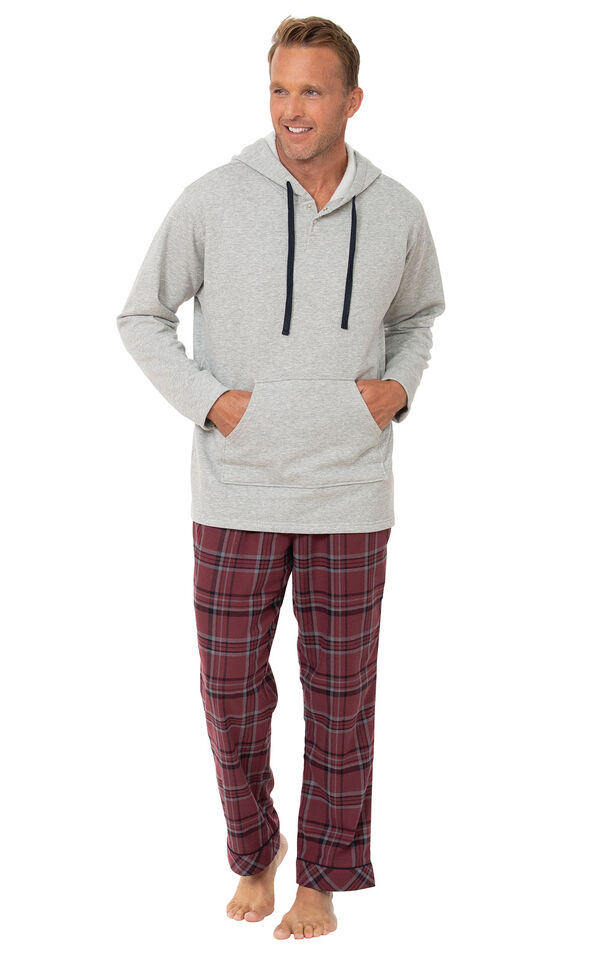 Burgundy Plaid Hooded Men's Pajamas image number 0