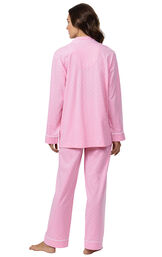 Model wearing Pink Pin Dot Button-Front PJ for Women facing away from the camera image number 1