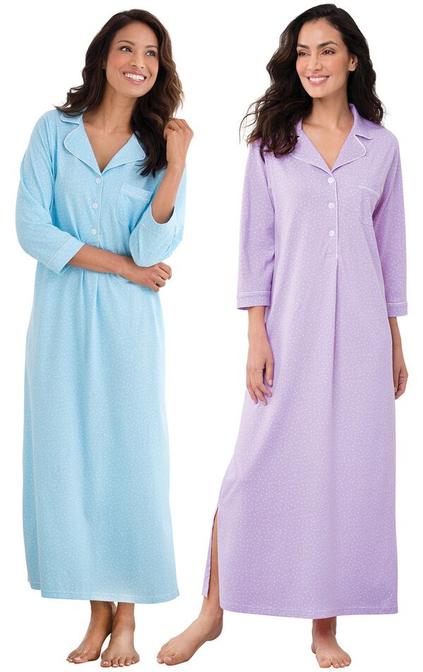 Models wearing Classic Polka-Dot Nighty - Blue and Classic Polka-Dot Nighty - Lavender. image number 0