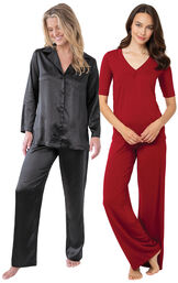 Smooth Seduction Satin Button-Front & Naturally Nude PJ Bundle - Black & Red image number 0