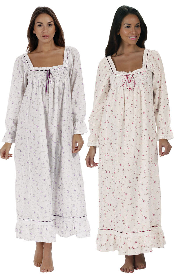 Models wearing Martha Nightgown - Lilac Rose and Martha Nightgown - Vintage Rose image number 0