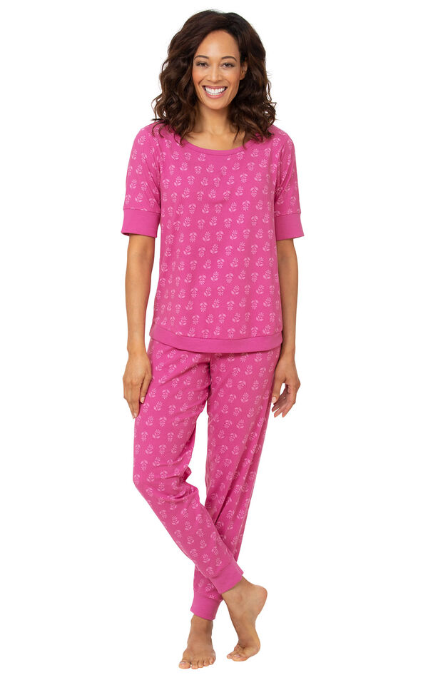 Addison Meadow|PajamaGram Whisper Knit Joggers in Fuschia Floral Print image number 1