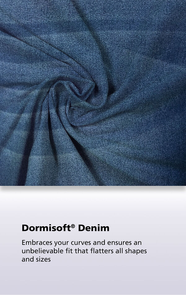 A close up of Blue Vintage Wash Dormisoft Denim, it embraces your curves and ensures an unbelievable fit that flatters all shapes and sizes image number 5