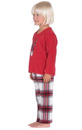 Model wearing Red and White Plaid Fleece PJ for Toddlers, facing to the side image number 2