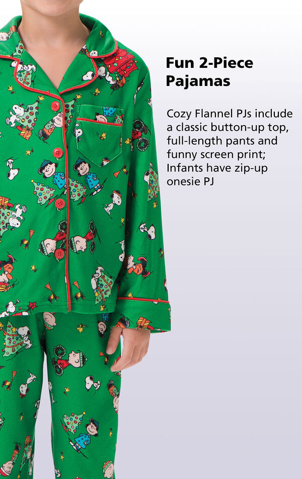 Cozy Flannel PJs include a classic button-up top, full-lengths pants and funny screen print; infants have zip-up onesie PJ image number 2