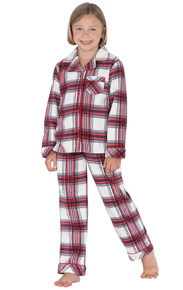 Fireside Plaid Fleece Button-Front Girls Pajamas image number 0