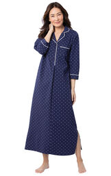 Model wearing Navy Blue and White Polka Dot Gown for Women image number 0