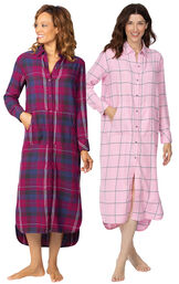 Models wearing World's Softest Flannel Sleepshirt - Black Cherry and World's Softest Flannel Sleepshirt - Pink. image number 0