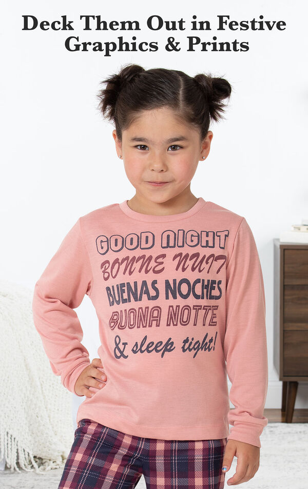 Plum Plaid PJ with Graphic Tee for Youth image number 2