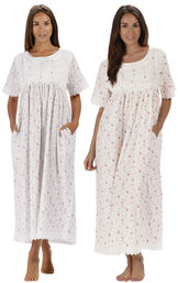 Models wearing Helena Nightgown - Lilac Rose and Helena Nightgown - Vintage Rose image number 0