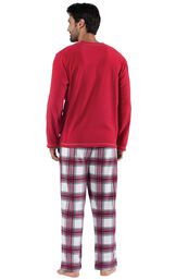 Model wearing Red and White Plaid Fleece PJ for Men, facing away from the camera image number 1