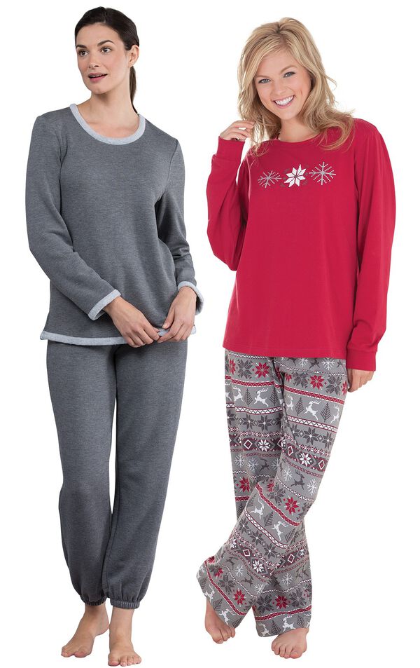 Models wearing World's Softest Jogger Pajamas - Charcoal and Nordic Pajamas. image number 0