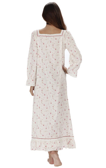 Model wearing Martha Nightgown in Vintage Rose for Women, facing away from the camera