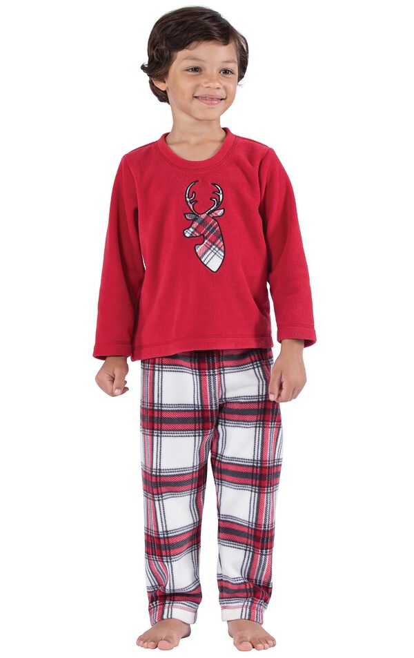 Model wearing Red and White Plaid Fleece PJ for Kids image number 0
