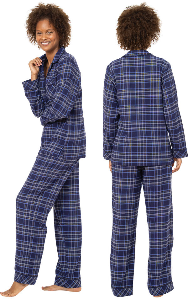 Navy Lurex Plaid Boyfriend Flannel Pajamas image number 1