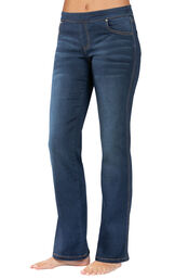 Model wearing PajamaJeans - Bootcut Indigo Wash image number 0
