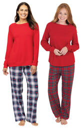 Snowfall Plaid Soft French Terry PJs and Stewart Plaid Thermal Top PJs image number 0