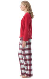 Model wearing Red and White Plaid Fleece PJ for Women, facing to the side image number 2