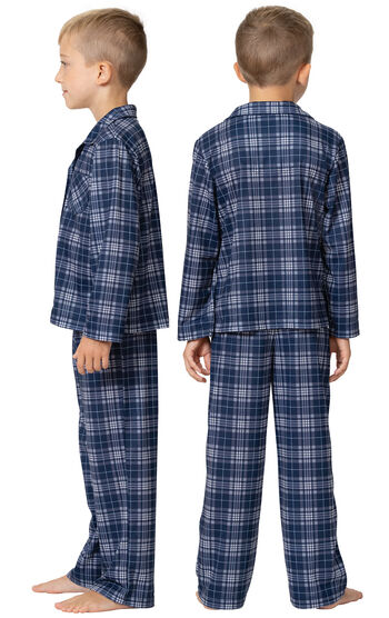 Button-Front Unisex Kids Pajamas - Blue Plaid