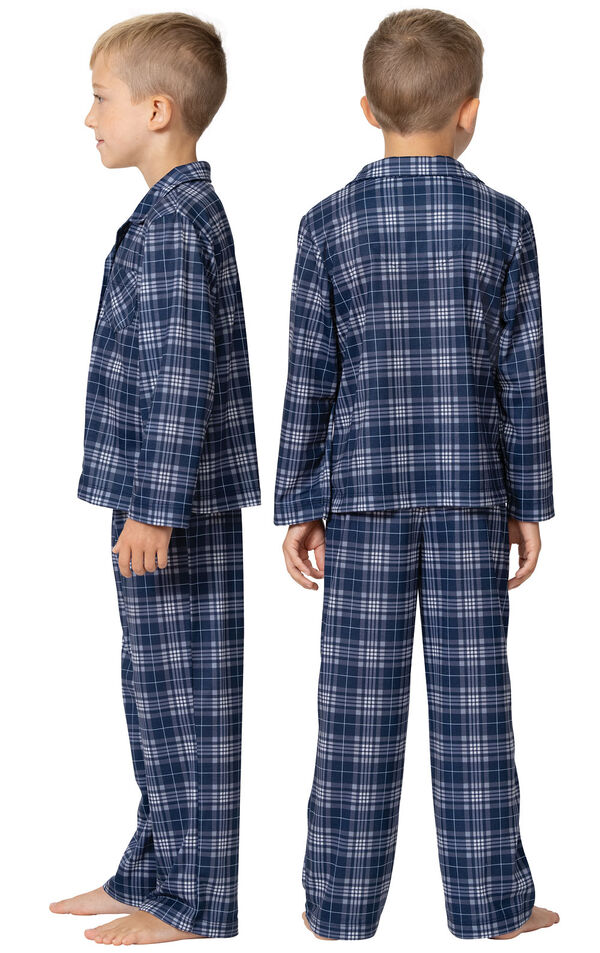 Button-Front Unisex Kids Pajamas - Blue Plaid image number 1