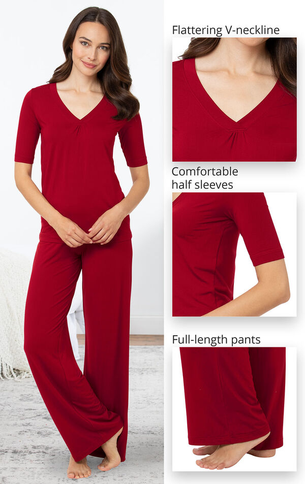 Close-Ups of Nudies PJs features which include a flattering V-neckline, comfortable half sleeves image number 3