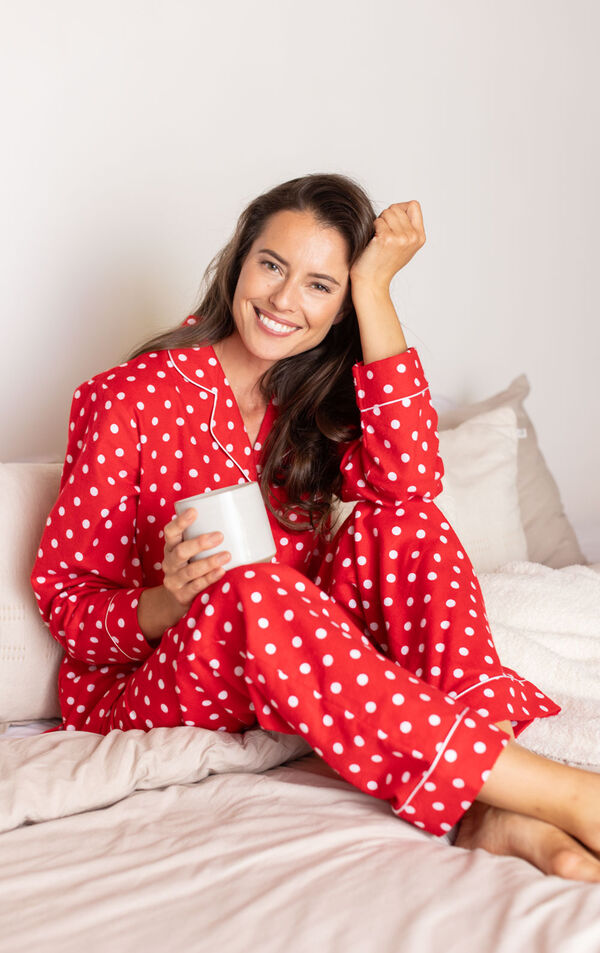 Polka-Dot Boyfriend Flannel Pajamas - Red image number 2