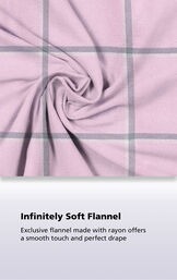 Pink flannel fabric swatch with the following copy: Exclusive flannel made with rayon offers a smooth touch and perfect drape image number 4