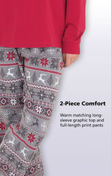 Close-up of Nordic Women's Pajamas Gray Nordic Print Pants with the following copy: Warm matching long-sleeve graphic top and full-length print pants image number 6