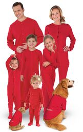 Models wearing Red Onesie Dropseat Matching Family Pajamas image number 1